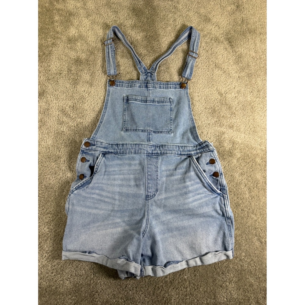 Hollister High-Rise Mom Short Overall 4" Light Wash Denim Blue Large